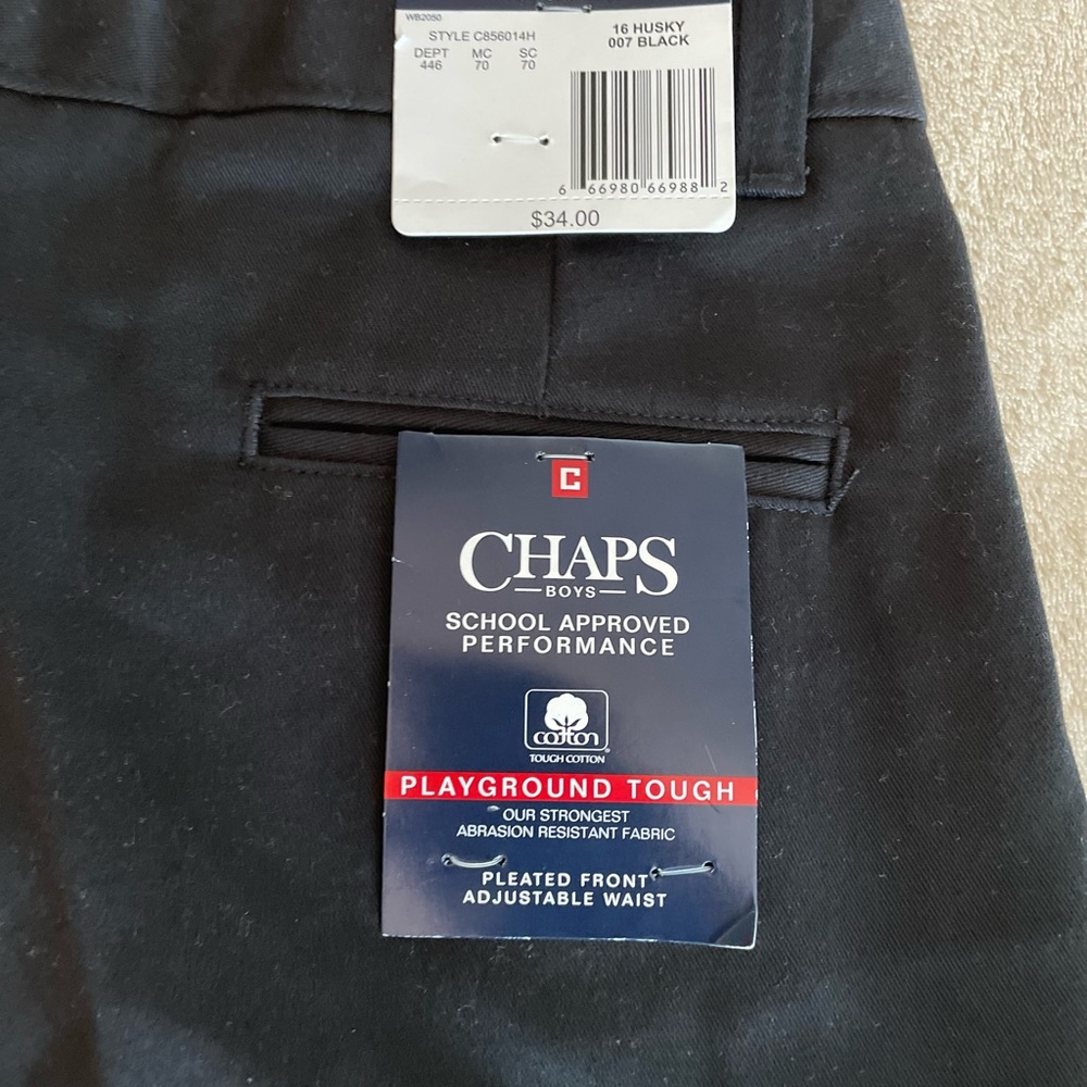 Chaps Boys Pleated Front Black School Pants - Size 16 Husky - Picture 8 of 13